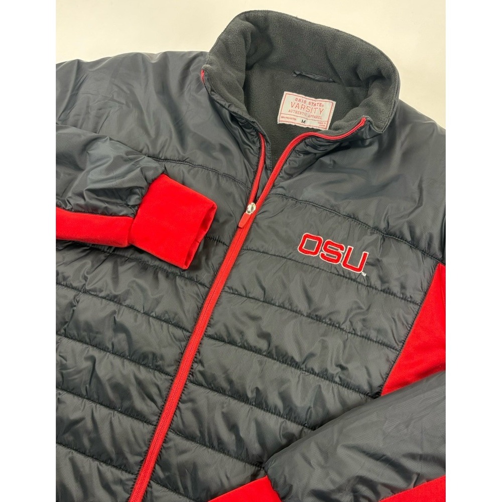 The Ohio State Men's Black & Red Puffer Jacket, OSU Varsity Apparel Size Medium